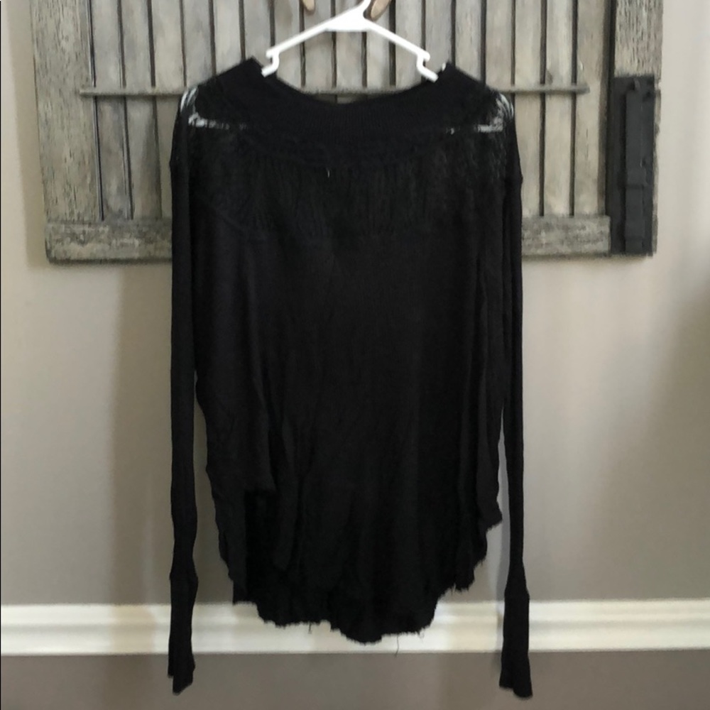 Free People Black Lace Top Long Sleeve
